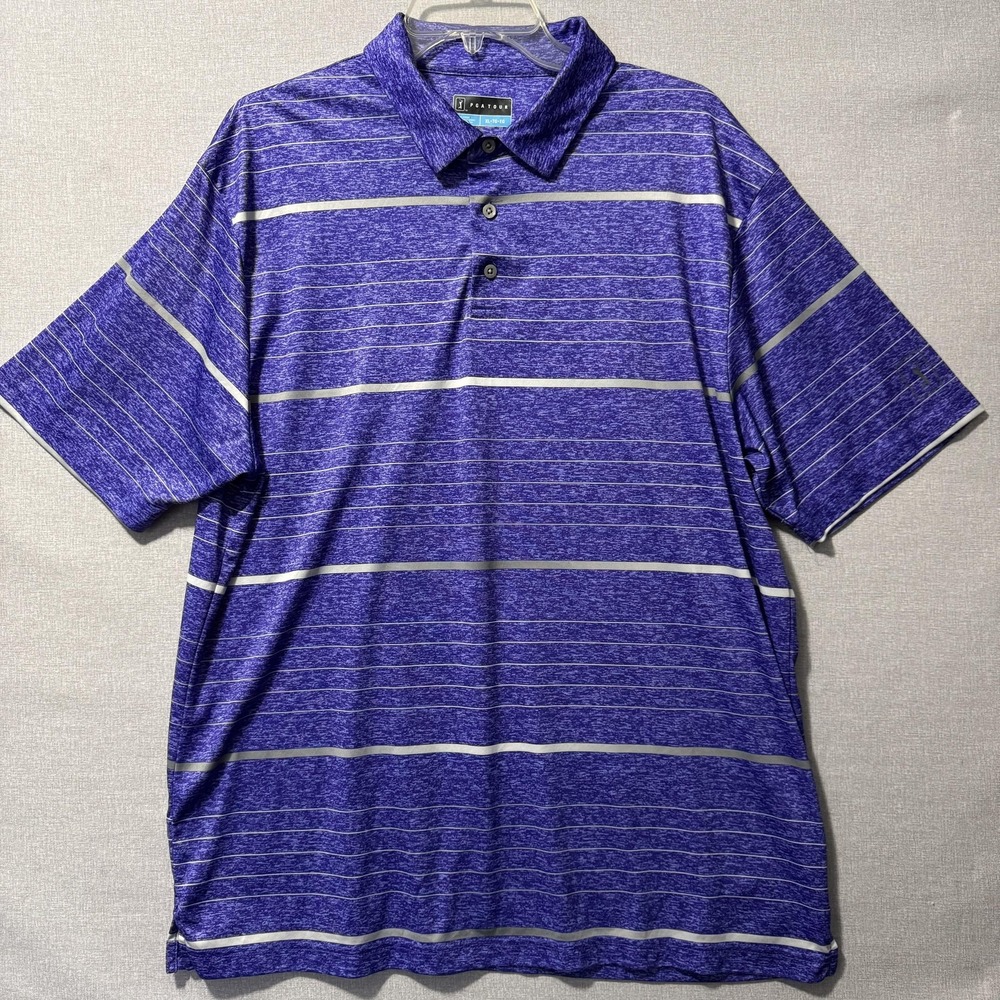 PGA TOUR‎ Polo Shirt Mens XL Purple Striped Golf Performance Short Sleeve Casual